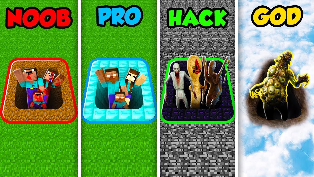 Minecraft Noob Vs Pro Vs Hacker Vs God Scary Family Battle Animation Youtube - roblox battle noob vs hacker vs pro vs god roblox