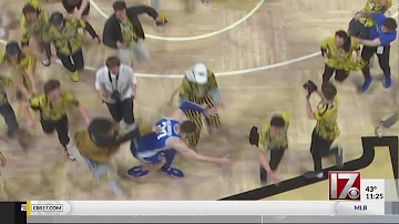 VIDEO: Duke player Filipowski knocked around as Wake Forest fans storm court