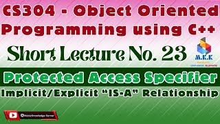 CS304 Short Lecture 23 | Protected Access Specifier | Implicit Explicit IS-A Relationships in OOP