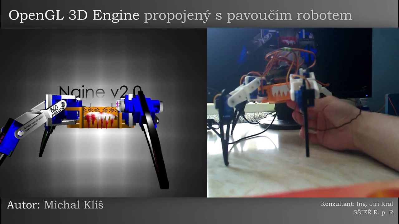 OpenGL 3D Engine propojený s pavoučím robotem - Kliš Michal - YouTube