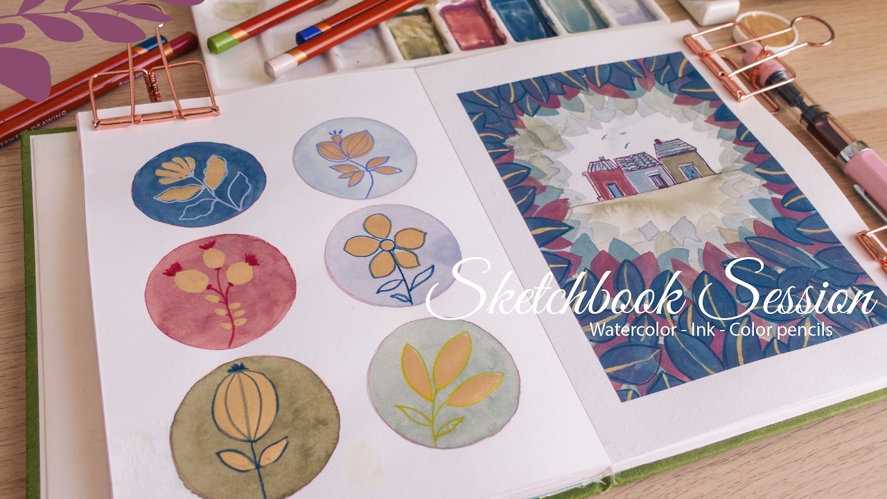 Sketchbook Session with Opaque Watercolors +Ink, Gold & Color pencils