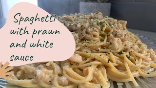 Spaghetti with prawn and white sauce سباكيتي بالقمرون والصوص البيضاء ?