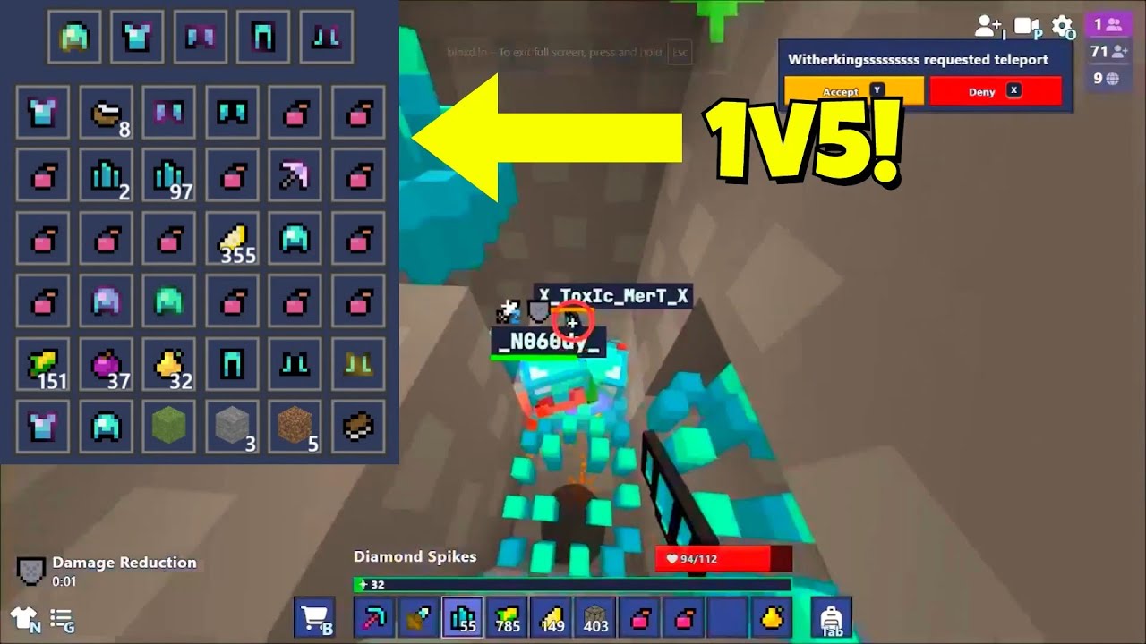 Bloxd.io Survival 2222 Got A lot of Enchanted Armour + 12 Tier5 Set ( 33 Kills ) 1v2, 1v3, 1v5 , 2v5