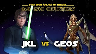 3v3 - Jedi Knight Luke vs Relic Geos | SWGOH GAC JKL vs Geonosian Counter