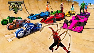 Novo Desafio HOMEM-ARANHA e Amigos com CARROS de CORRIDA e MOTOS FUTURISTAS na MEGA RAMPA - GTA V