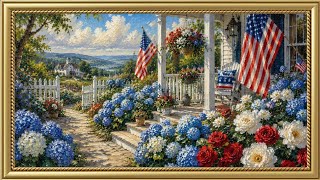 Patriotic Summer Hydrangeas 4K | Fourth of July Art Slideshow For Your TV | Frame TV Art Screensaver