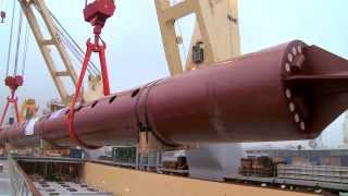 Breakbulk RHB Stevedoring Rotterdam Heavy lift loading jack up legs 630 tons each into mv Lone