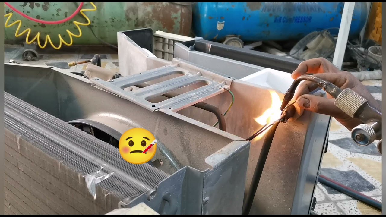 مكيف جنرال شباكي وطريقة لحام إليك وضغط الهواء وفحص المنظومة وسحب الهواء وشحن الغاز 22