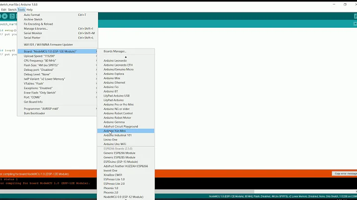 khắc phục Error compiling for board NodeMCU 1.0 (ESP-12E Module).
