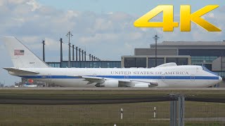 4K | US Air Force Boeing E-4 &quot;Doomsday Plane&quot; at Berlin Brandenburg airport