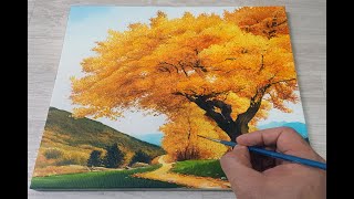 #acrylicpainting /황금색 나무풍경화/Golden tree landscape painting.