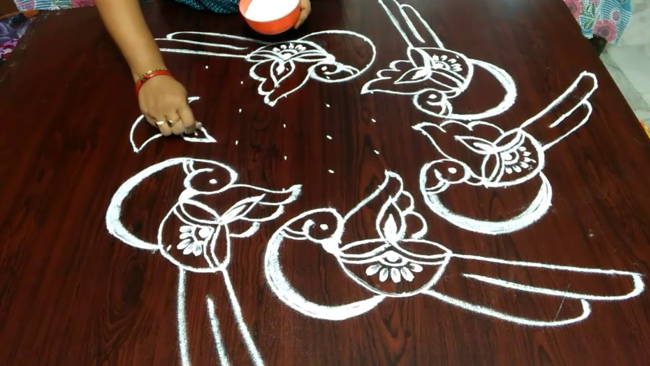 Easy Diwali special rangoli..9 to 5 dots..deepam kolam