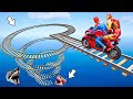 الأبطال الخارقين على القضبان دوامة قمع جسر SPIDER MAN!on Motorcycle in Spiral Bridge Stunt Ride🐱💻