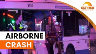 Car launches into air and crashed into bus | Sunrise
