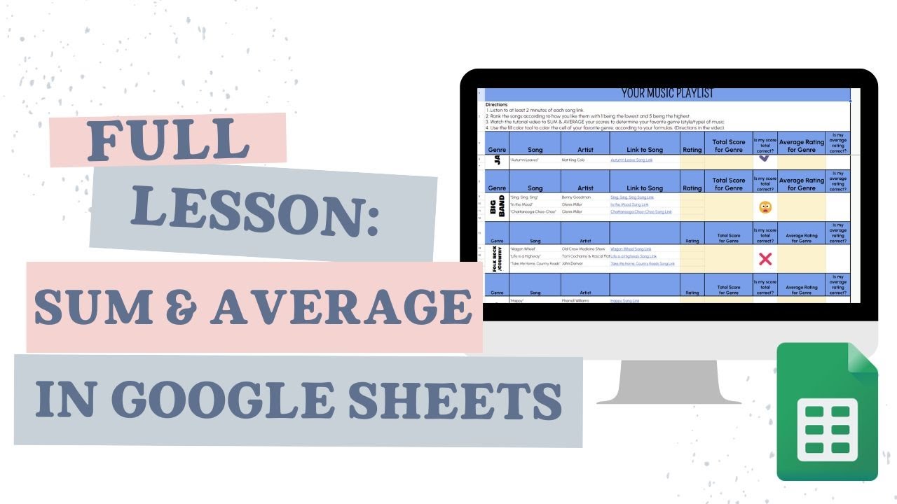 Google Sheets: SUM & Average [Student Lesson & Template] - YouTube