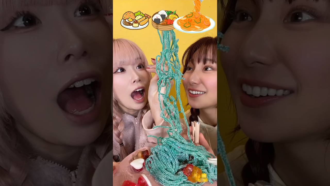 【お菓子で作ったご飯で1日☀️🍭りちちゃんコラボ】@りち🍭🌙#asmr#ASMR#お菓子#グミ#gummy#お菓子お弁当#パスタグミ#海外お菓子#haribo#ハリボー