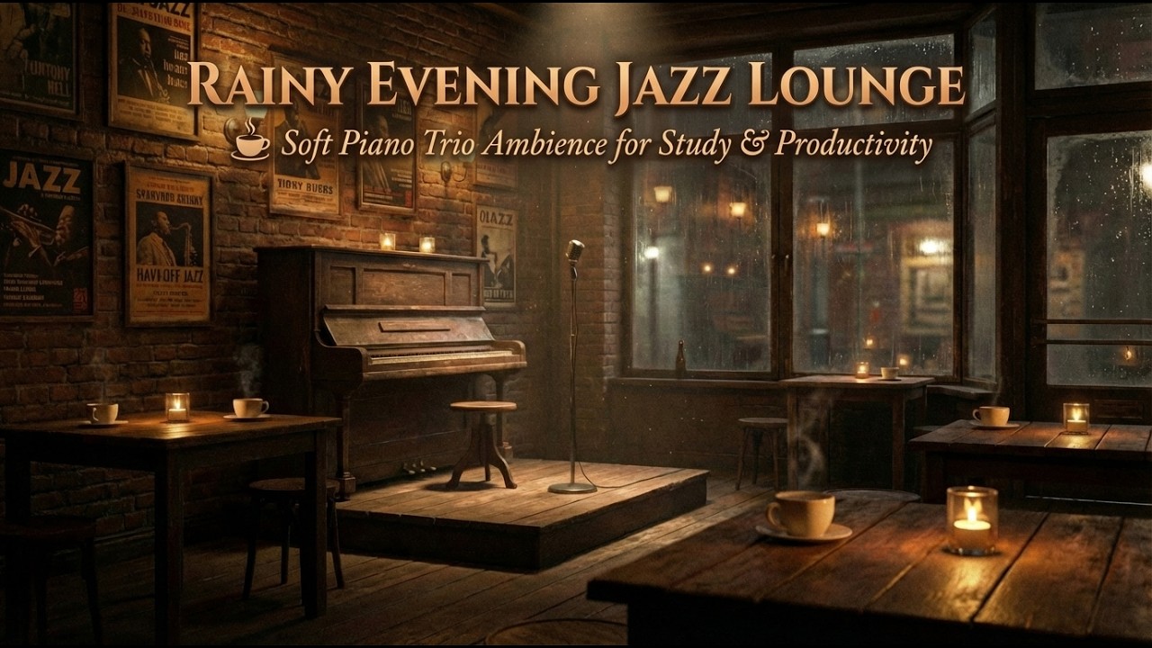 Rainy Evening Jazz Lounge ☕ Soft Piano Trio Ambience for Study & Productivity