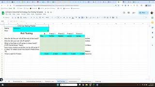 Car Testing:Google Sheets part 2-Data Entry