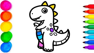 Dinosaur and Volcano Drawing Coloring and Painting for Kids Toddlers How to Draw and Painting