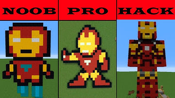 Pixel art (NOOB vs PRO vs HACKER) Iron Man in minecraft