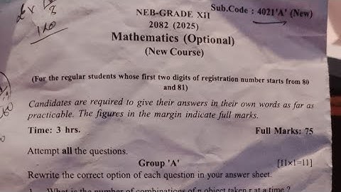 Class 12 optional math question paper solutions with concept 2082 for preparation of re-exam 