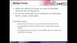 CAP Vault  Enterprise PDM Features Part 1 of 4 - Bump/Jump