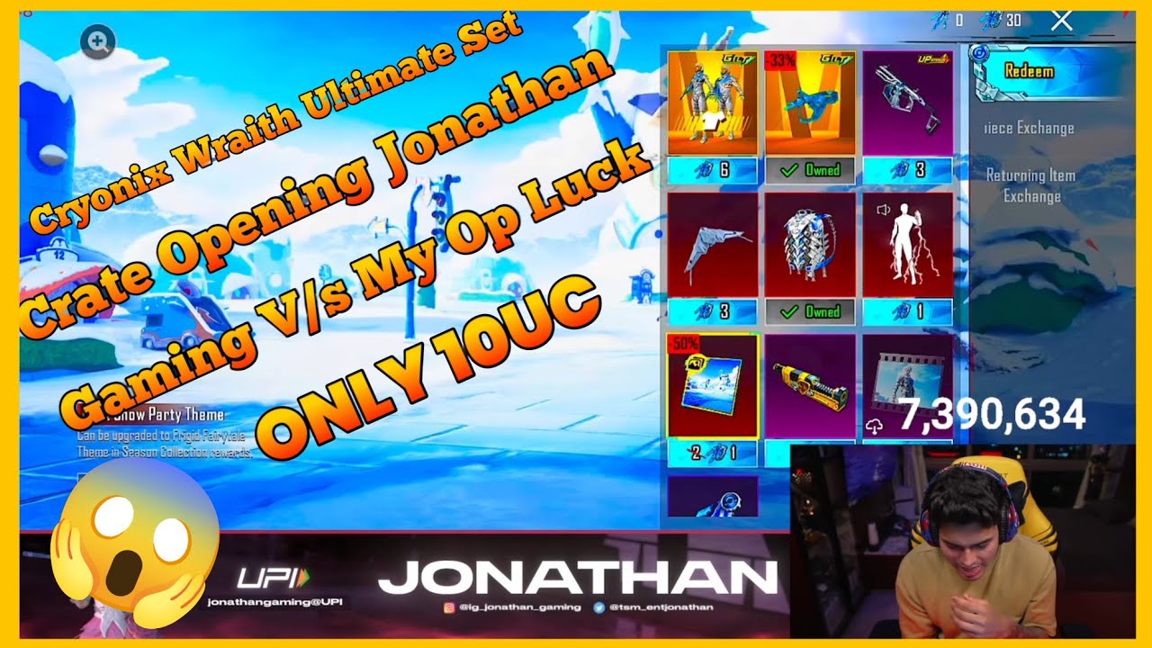 😱1,00,000UC CRYONIX SET + VECTOR OPENING | JONATHAN GAMING ! V/S | MY LUCK | ONLY 10UC | BGMI!