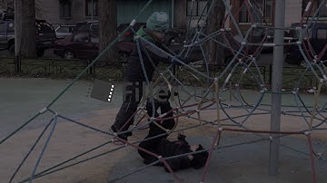 Children activity with rope web climber