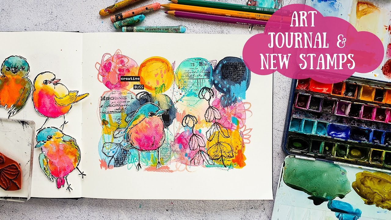 Watercolor Art Journal Page & NEW STAMPS