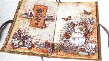 Coral Art Journal Botanical Vintage Tea by scrapcosy for PaperArtsy challenge