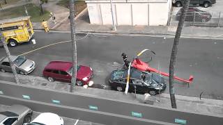 Helicopter crash aftermath in downtown Honolulu Hawaii raw video