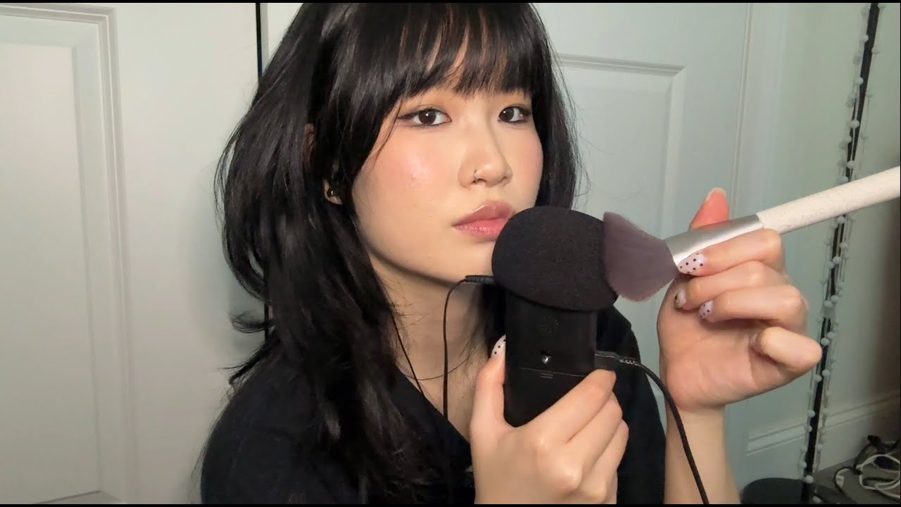 ASMR close whispering with / mic brushing , repeating words , mic blowing , mouth sounds / TASCAM