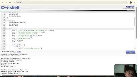 sistem pemesanan tiket bioskop menggunakan queue di c++ || struktur data
