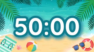 50 Minute Classroom Timer | Summer Beach Theme | Silent With Ukulele Alarm