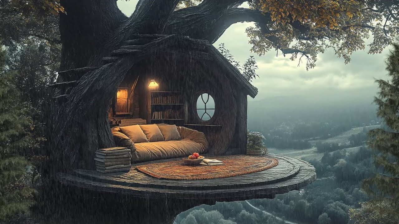 Perfect Rainy Day in Treehouse Ambience | Healing Rain Sounds for ...