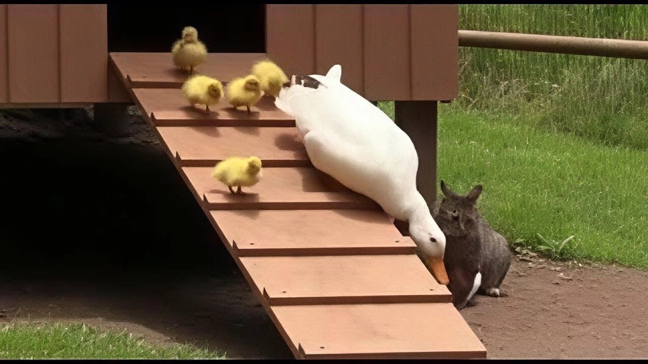 Duckling's Guardian Angel 🦆💥 Mother Duck Protects Baby from Cat & Ferret Attack!   