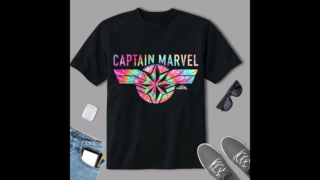 Captain Marvel Logo Banner Tie Dye Colors Graphic T Shirt