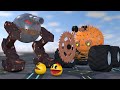 Pacman &amp; Ms. Pacman vs Saw Truck Robot and Combat Robot Monsters