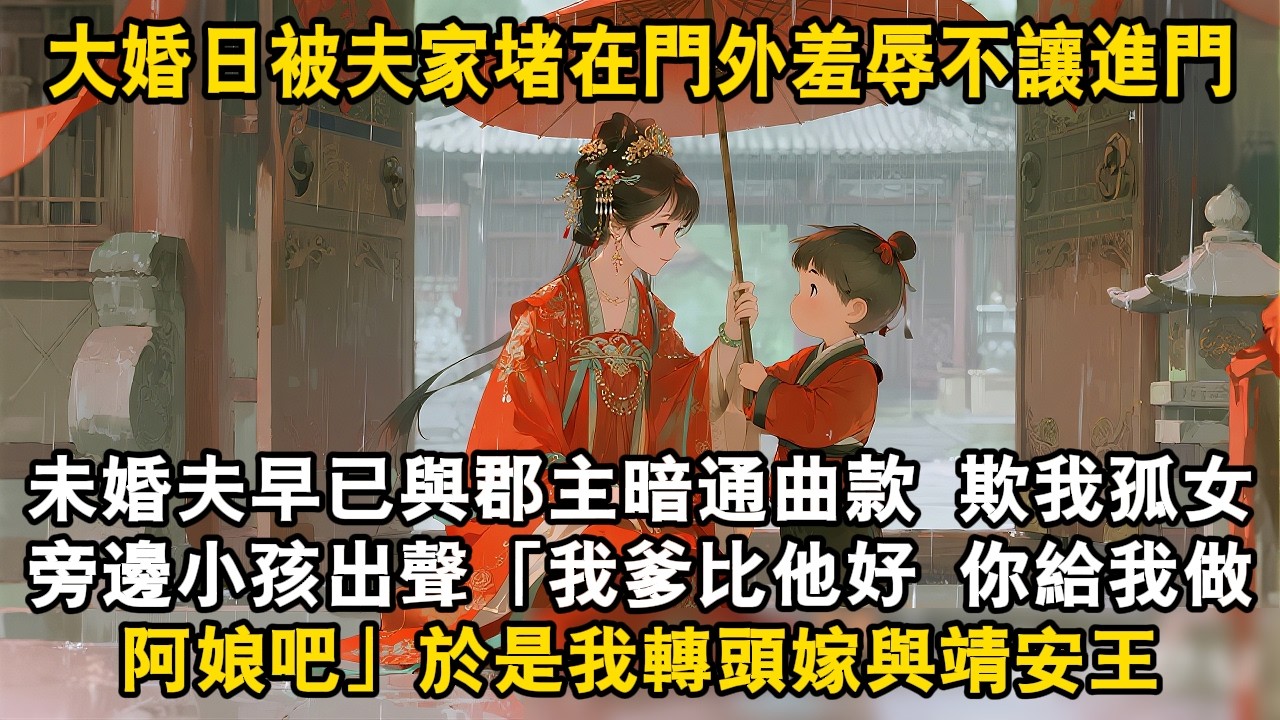 大婚日被夫家堵在門外羞辱不讓進門，未婚夫早已與郡主暗通曲款 欺我孤女旁邊小孩出聲「我爹比他好 你給我做阿娘吧」於是我轉頭嫁與靖安王#爽文 #故事頻道 #大女主 #情感 #打脸 #古言 #萌娃 #爱情