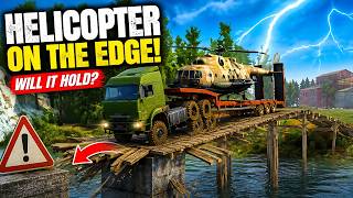 Heavy Truck Carries a Helicopter Across a Broken Wooden Bridge! 😱