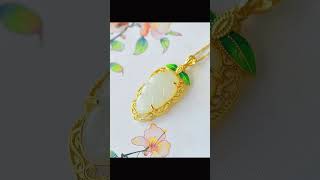 925 Silver Inlaid Hetian Jade Golden Branch and Leaf Pendant