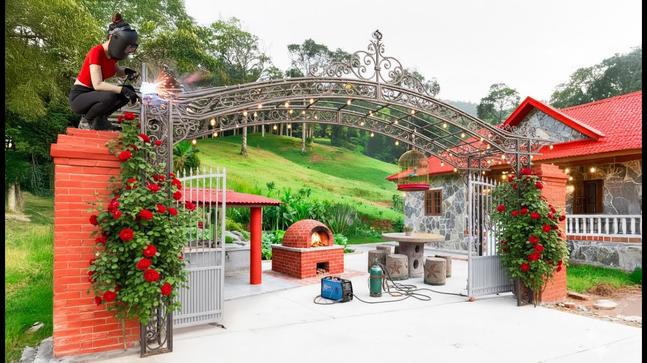 TIMELAPSE – Building Corrugated Roof Connecting House And Kitchen | Installing Decorative Bird Cages