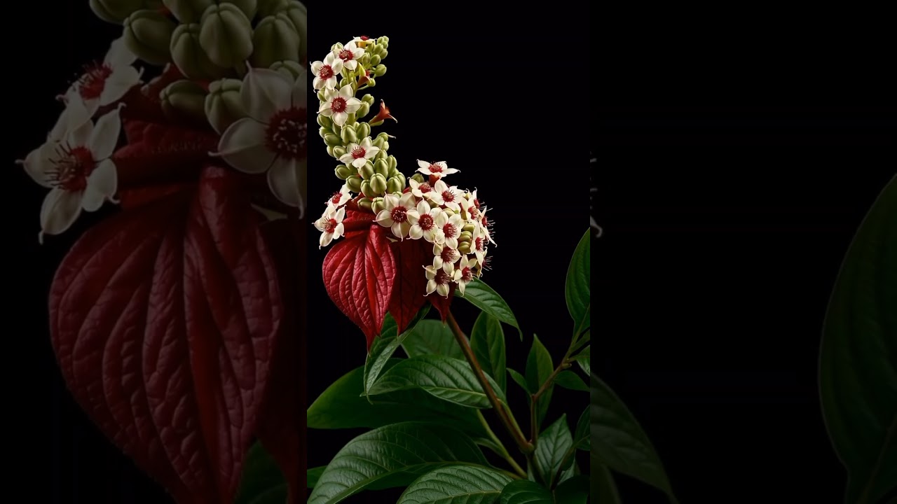 🔥 Exotic Red & White Mussaenda Flower Blooming in Slow Motion 