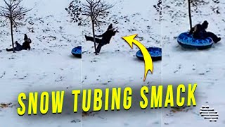 Kid Crashed Against a Small Tree While Snow Tubing