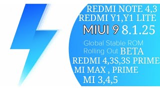 REDMI NOTE 4,3,REDMI 4,Y1,Y1 LITE ,3S,3S PRIME MIUI 9 V8.1.25 BETA UPDATE