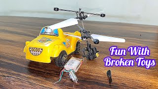 Fun Experiment With Broken Helicopter Propeller And Model Car With Electric Motor Battery