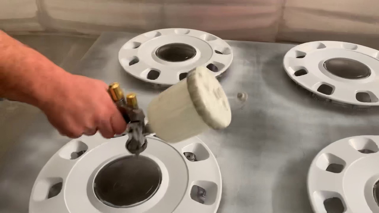 Clear coating sprayed wheel trims. - YouTube