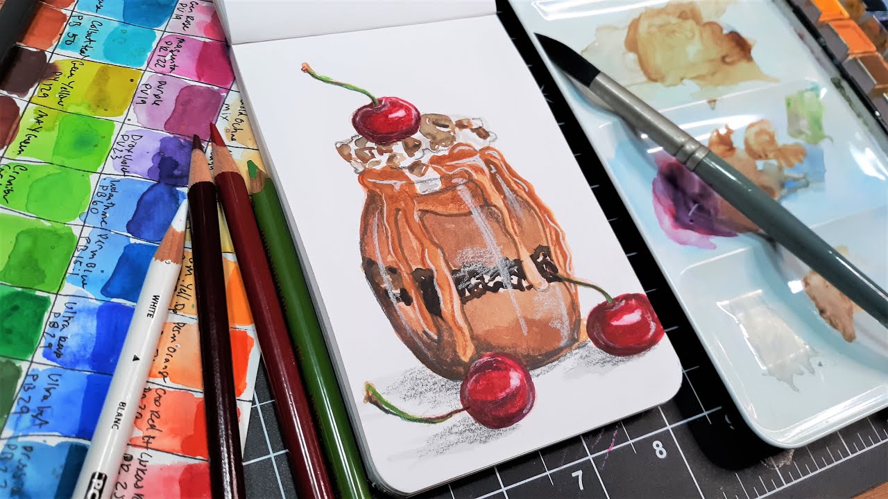 A Dessert for Santa! Watercolor Tutorial with Colored Pencil Accents
