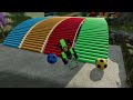 🚜🌈 Colorful Tractors Adventure! Yellow, Green, Red & Blue Tractors Attach Trailers #littlewheelfarm