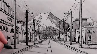 How to Draw a Road in One-Point Perspective and Street View of Mt. Fuji: Fast screenshot 2